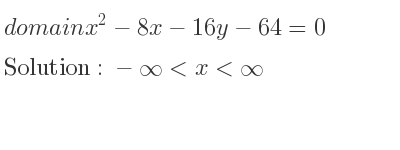 The domain of x^2-8x-16y-64=0 is -infinity <x<infinity